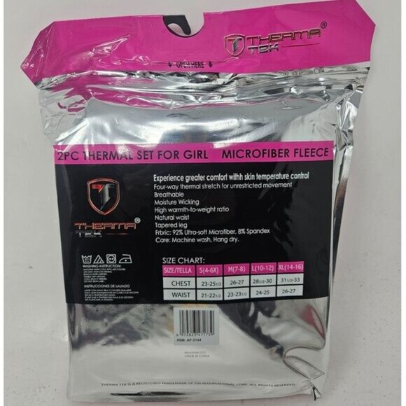 Girls Microfiber Fleece Thermal Long Johns 2-pc Set, Grey - Picture 4 of 4